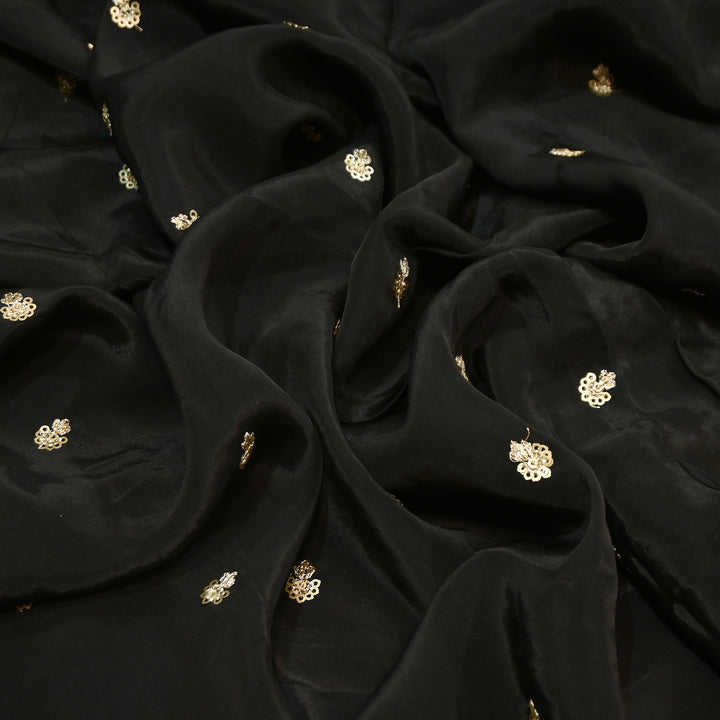 Premium Dyed Crepe Zari & Sequins Embroidery Fabric – Luxury Designer Crepe Fabric for Festive & Party Wear|KP1502-8