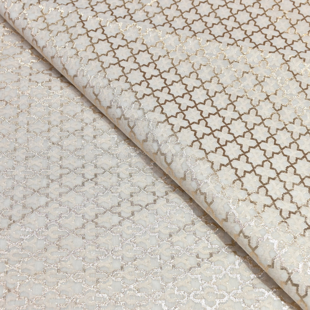 Banarasi Chanderi Geometric Jaal Fabric 44" – Elegant Designer Weave