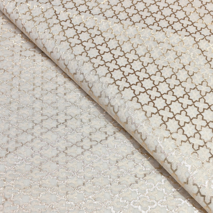 Banarasi Chanderi Geometric Jaal Fabric 44" – Elegant Designer Weave