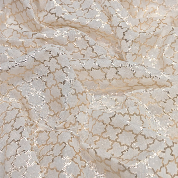 Banarasi Chanderi Geometric Jaal Fabric 44" – Elegant Designer Weave