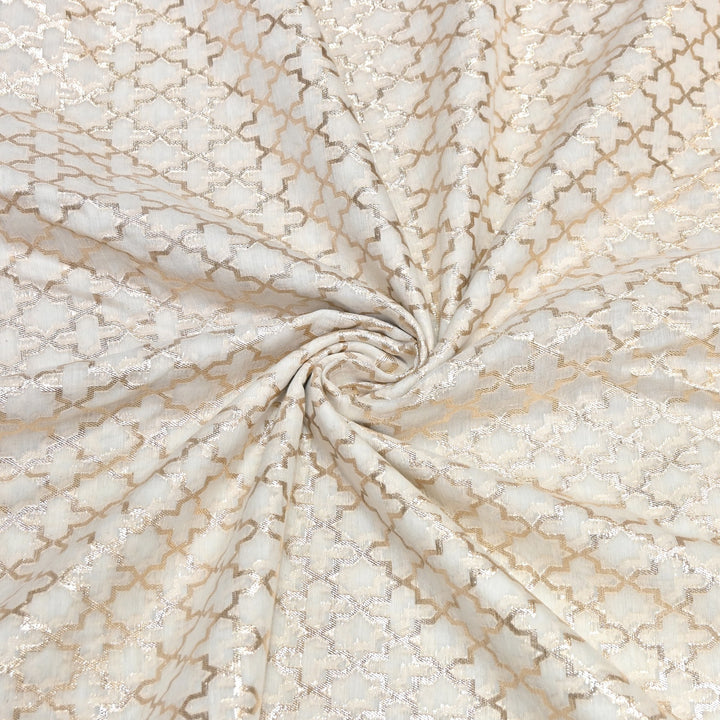 Banarasi Chanderi Geometric Jaal Fabric 44" – Elegant Designer Weave