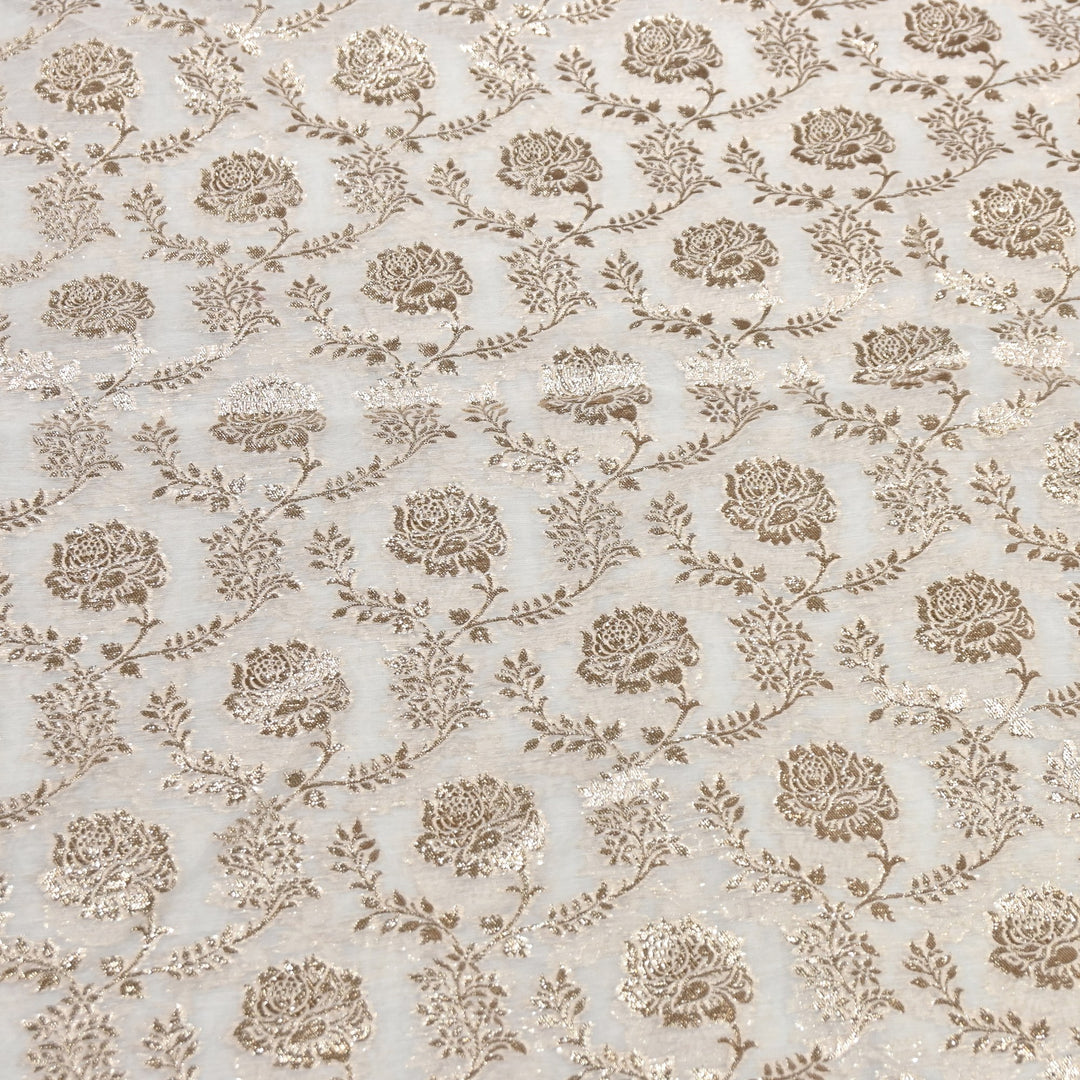 Banarasi Floral Jaal Chanderi Fabric 44" – Elegant Zari Weave Designer Fabric-000485-8