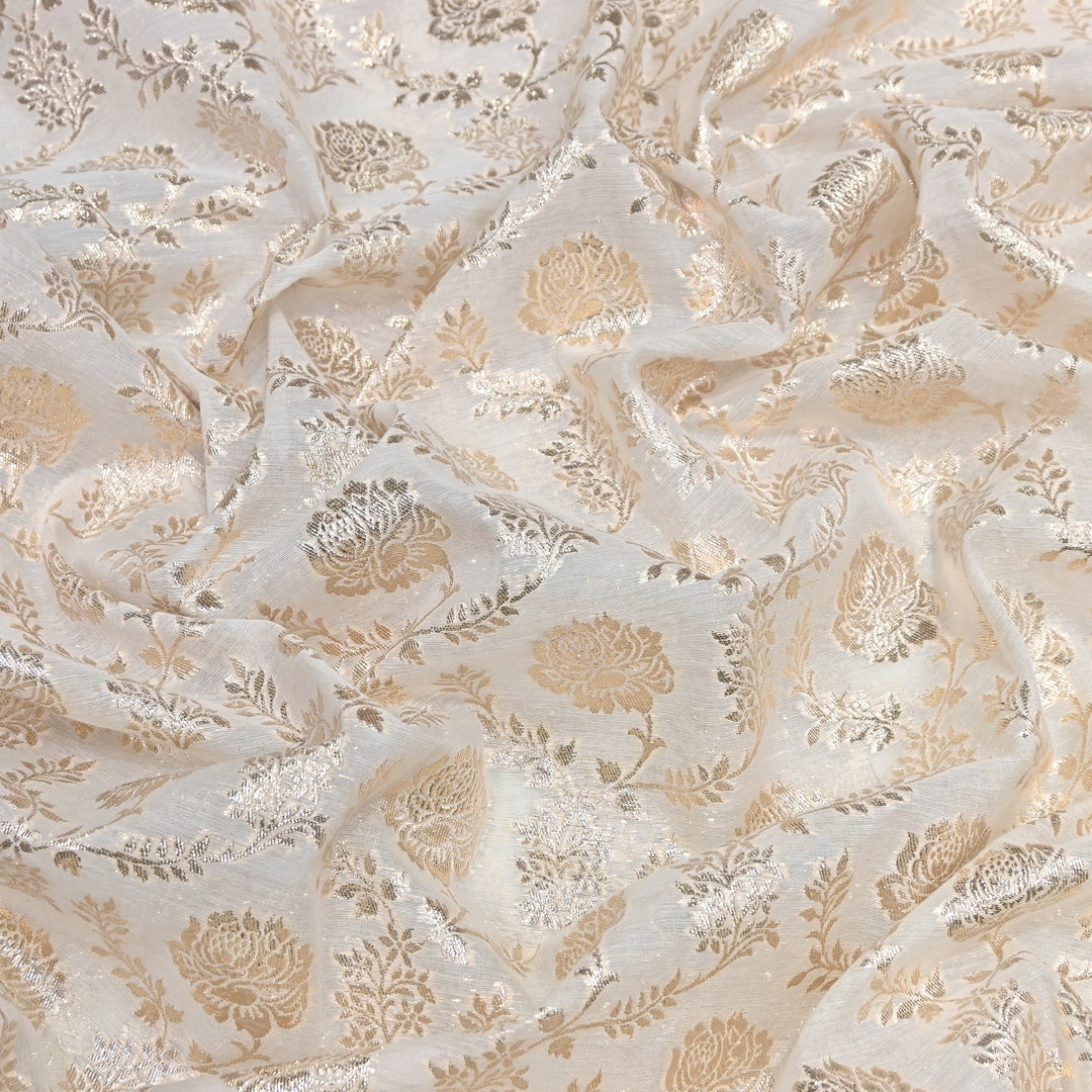 Banarasi Floral Jaal Chanderi Fabric 44" – Elegant Zari Weave Designer Fabric-000485-8