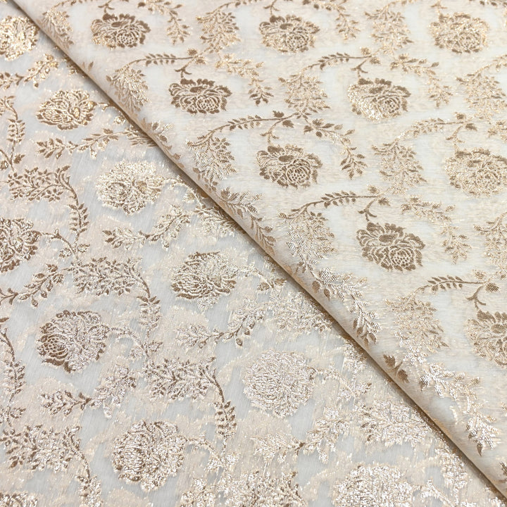 Banarasi Floral Jaal Chanderi Fabric 44" – Elegant Zari Weave Designer Fabric-000485-8