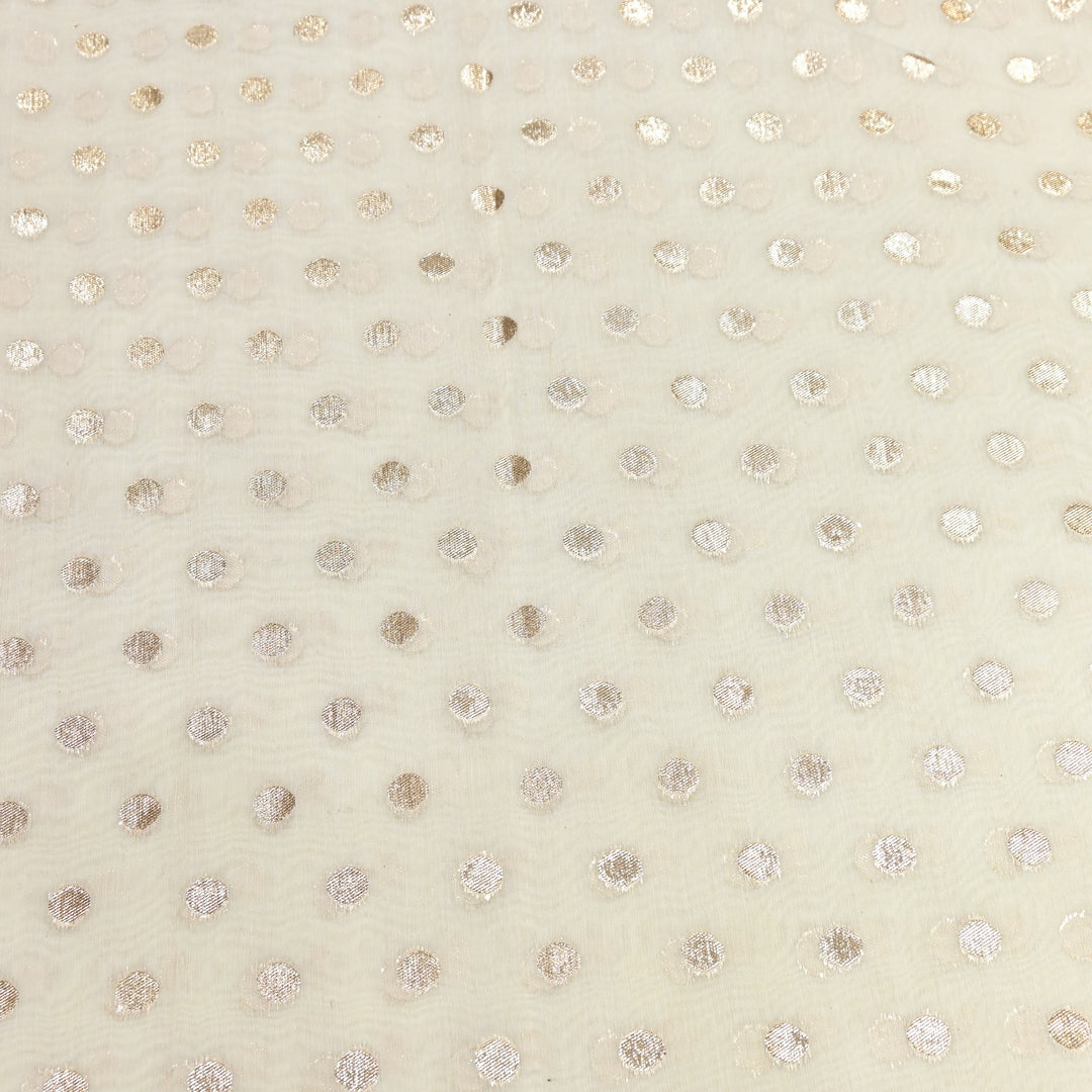 Banarasi Chanderi Polka Dot Fabric 44" – Elegant Zari Buti Designer Weave-000485-9