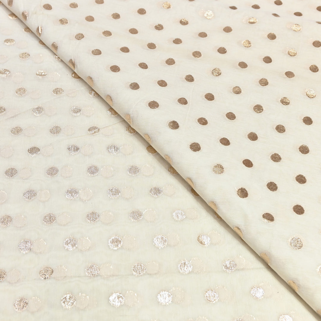 Banarasi Chanderi Polka Dot Fabric 44" – Elegant Zari Buti Designer Weave-000485-9