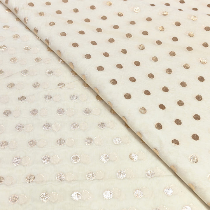 Banarasi Chanderi Polka Dot Fabric 44" – Elegant Zari Buti Designer Weave-000485-9