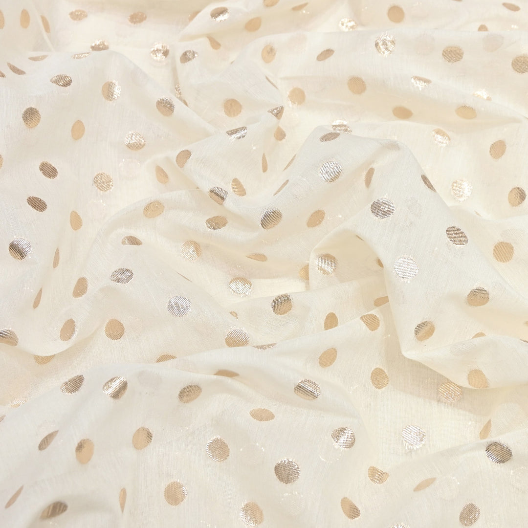 Banarasi Chanderi Polka Dot Fabric 44" – Elegant Zari Buti Designer Weave-000485-9