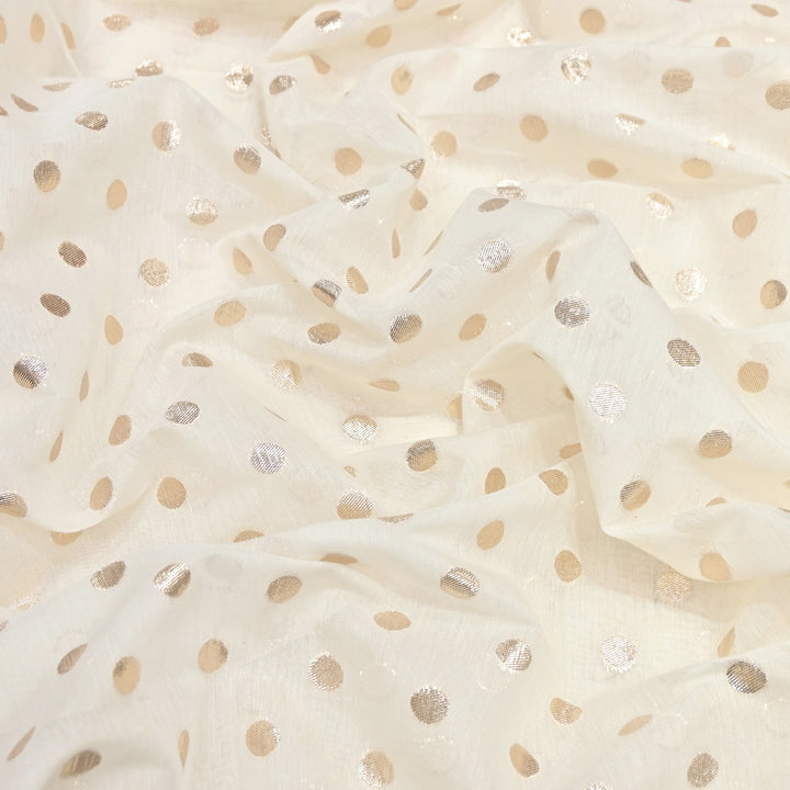 Banarasi Chanderi Polka Dot Fabric 44" – Elegant Zari Buti Designer Weave-000485-9