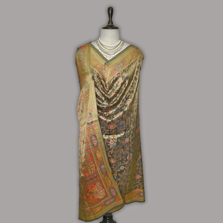 Tissue Zari Jacquard Position Embroidery Dupatta | Designer Festive Dupatta-V2855C-A2