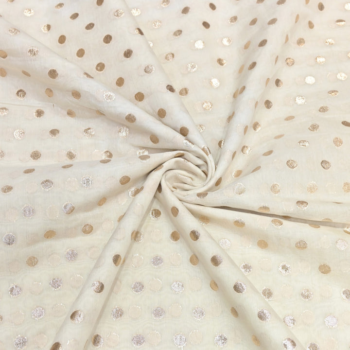 Banarasi Chanderi Polka Dot Fabric 44" – Elegant Zari Buti Designer Weave-000485-9
