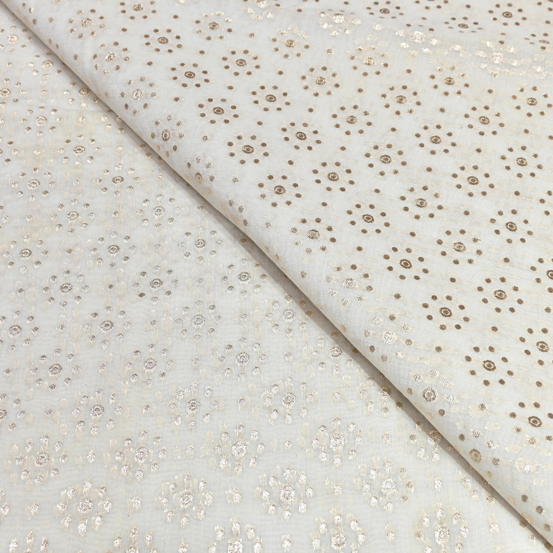 Banarasi Chanderi Polka Dot Fabric 44" – Elegant Zari Buti Designer Weave-000485-10