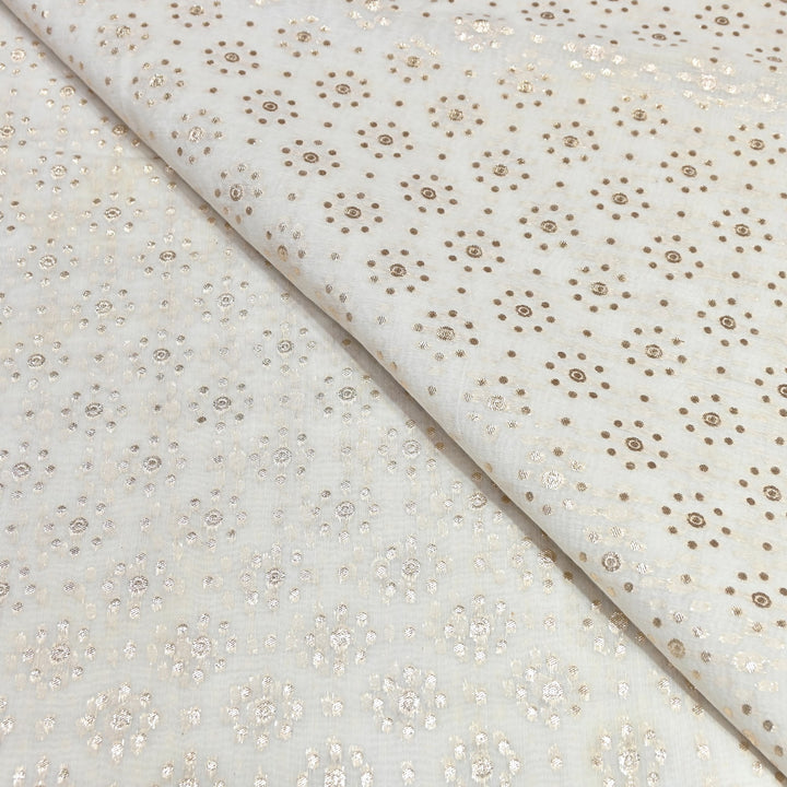 Banarasi Chanderi Polka Dot Fabric 44" – Elegant Zari Buti Designer Weave-000485-10