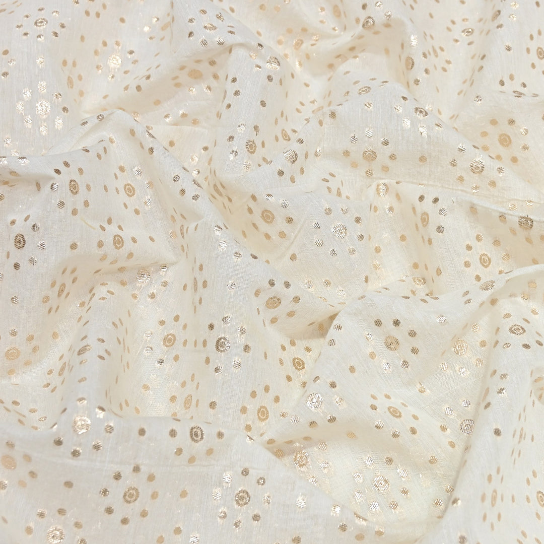 Banarasi Chanderi Polka Dot Fabric 44" – Elegant Zari Buti Designer Weave-000485-10