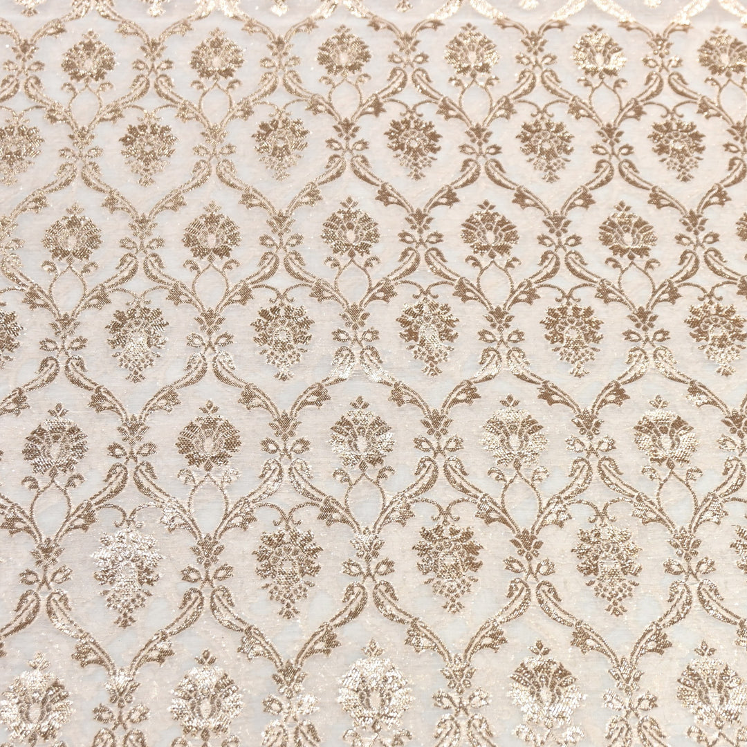 Banarasi Chanderi Floral Zari Fabric 44" – Elegant Designer Weave-000485-13