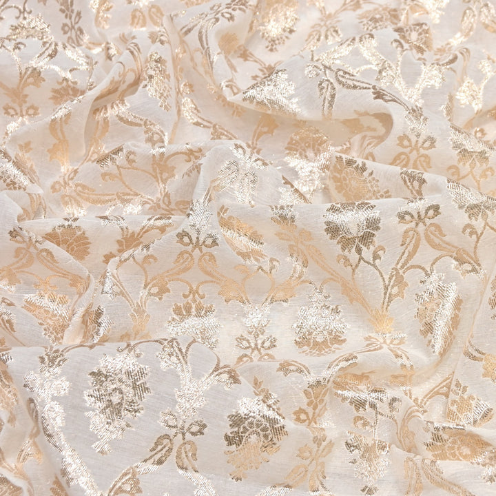 Banarasi Chanderi Floral Zari Fabric 44" – Elegant Designer Weave-000485-13