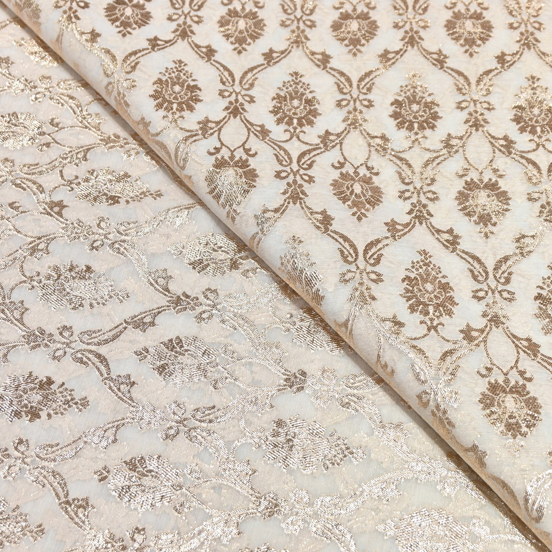 Banarasi Chanderi Floral Zari Fabric 44" – Elegant Designer Weave-000485-13