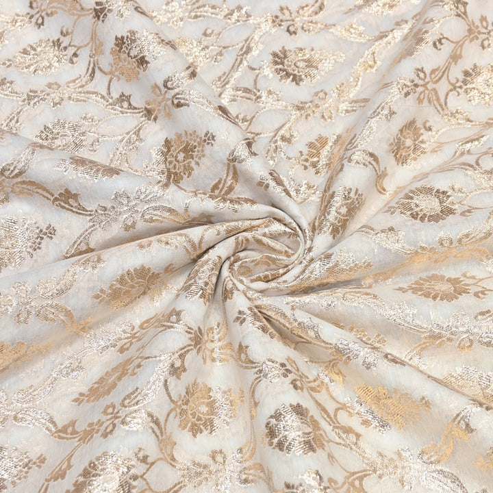 Banarasi Chanderi Floral Zari Fabric 44" – Elegant Designer Weave-000485-13