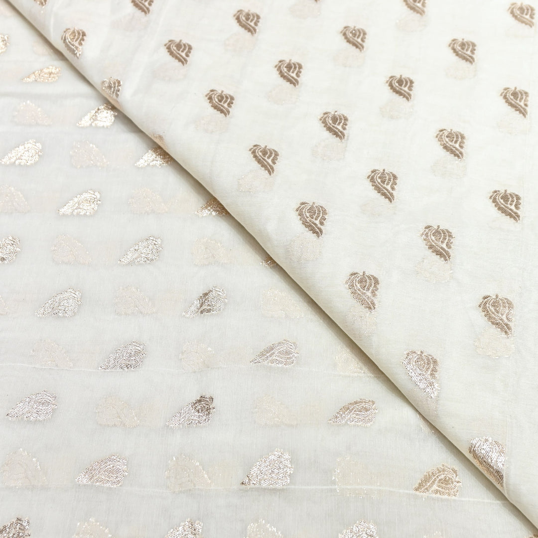 Banarasi Chanderi Zari Leaf Fabric 44" – Elegant Designer Weave-000485-17