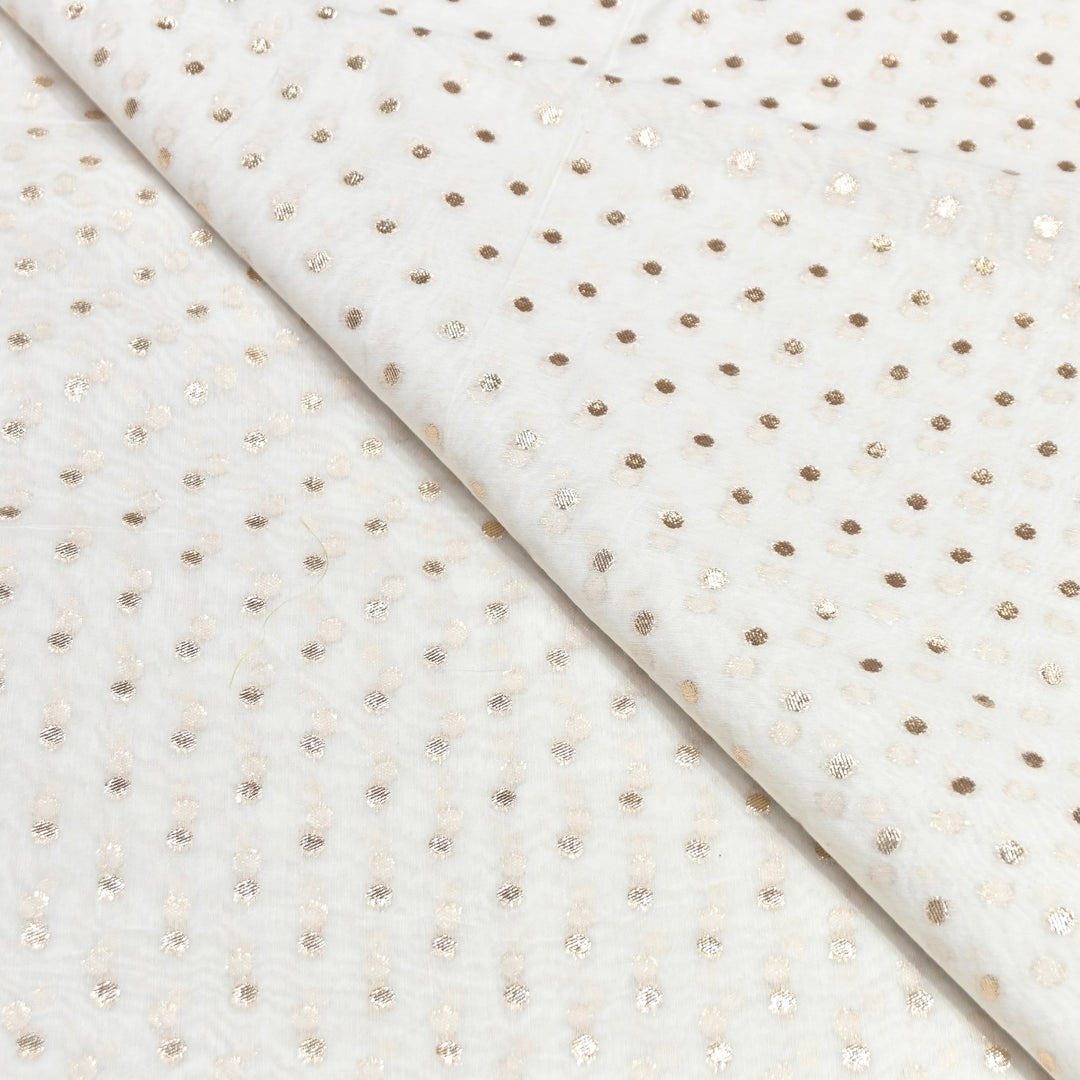 Banarasi Chanderi Polka Dot Fabric 44" – Elegant Zari Buti Designer Weave-000485-19