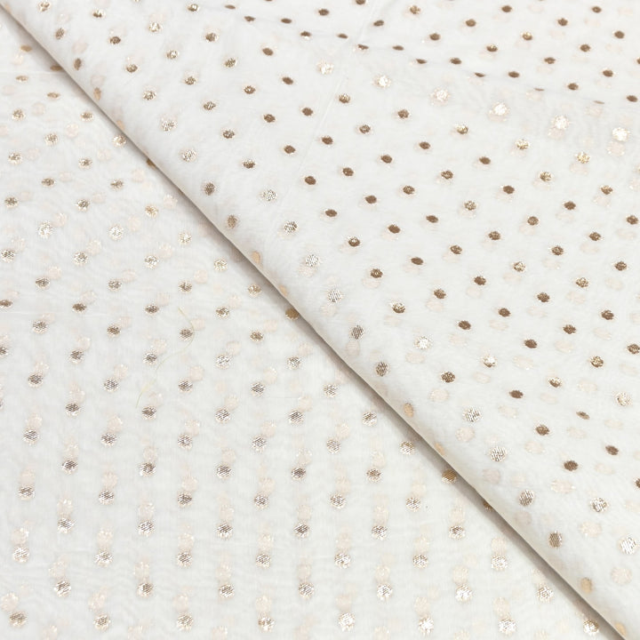 Banarasi Chanderi Polka Dot Fabric 44" – Elegant Zari Buti Designer Weave-000485-19