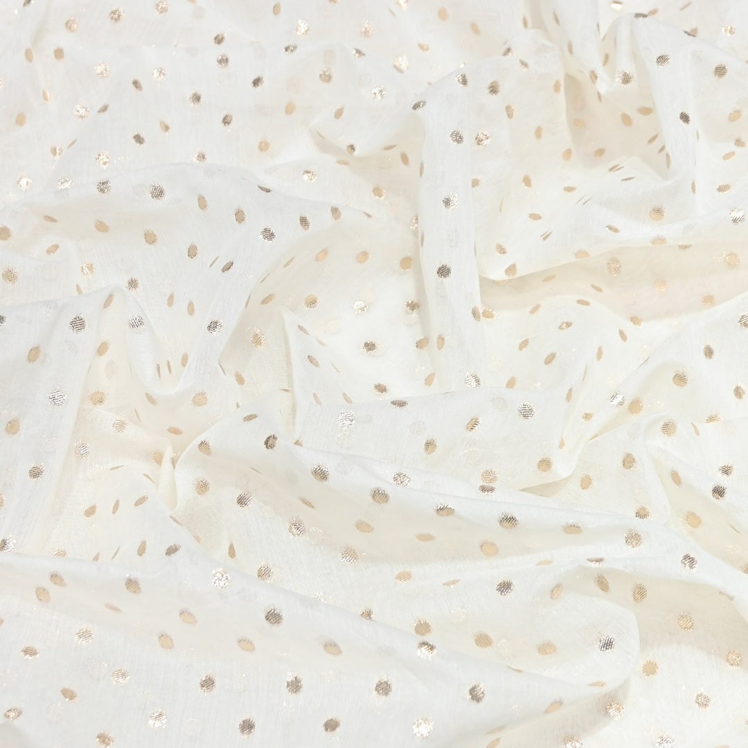 Banarasi Chanderi Polka Dot Fabric 44" – Elegant Zari Buti Designer Weave-000485-19