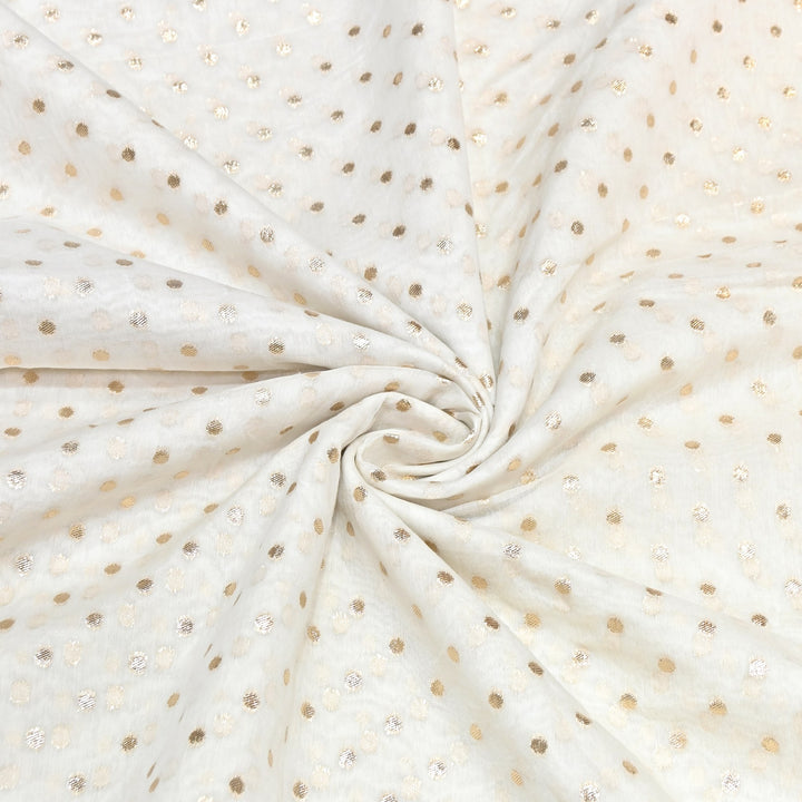 Banarasi Chanderi Polka Dot Fabric 44" – Elegant Zari Buti Designer Weave-000485-19