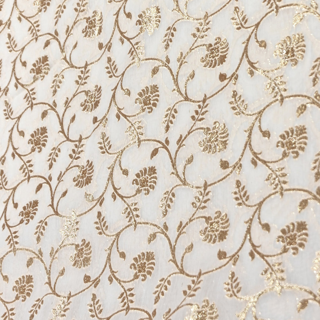 Banarasi Chanderi Floral Zari Fabric 44" – Elegant Designer Weave-000485-21