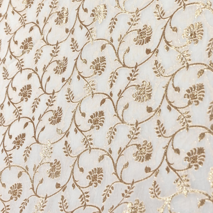 Banarasi Chanderi Floral Zari Fabric 44" – Elegant Designer Weave-000485-21