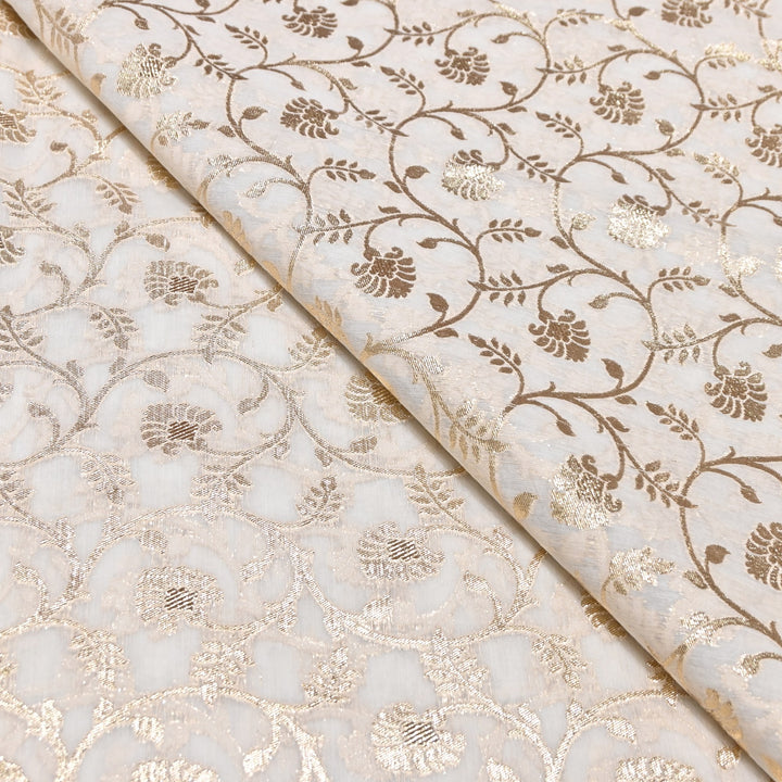 Banarasi Chanderi Floral Zari Fabric 44" – Elegant Designer Weave-000485-21