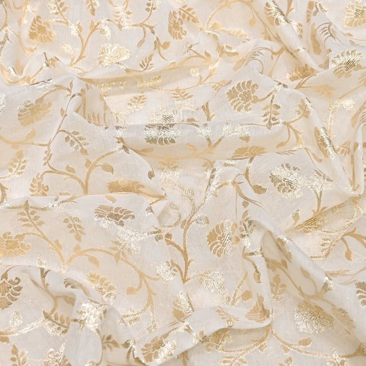 Banarasi Chanderi Floral Zari Fabric 44" – Elegant Designer Weave-000485-21