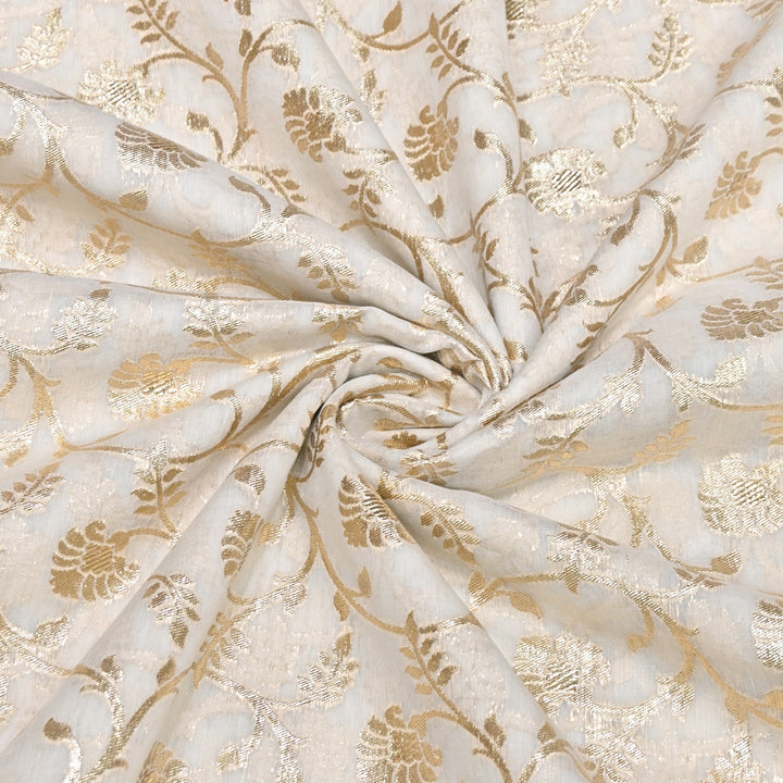 Banarasi Chanderi Floral Zari Fabric 44" – Elegant Designer Weave-000485-21