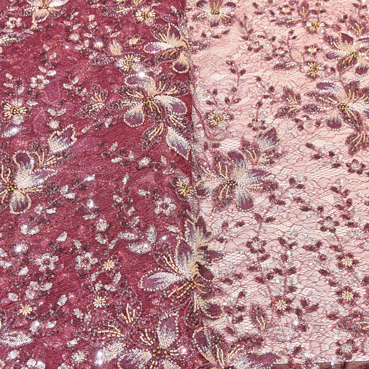 Premium Imported Net Fabric with Heavy Floral Thread, Sequin & Bead Embroidery | 23529552-1