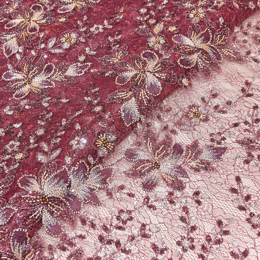 Premium Imported Net Fabric with Heavy Floral Thread, Sequin & Bead Embroidery | 23529552-1