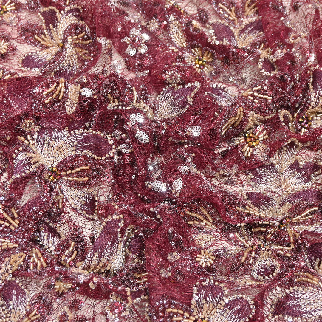 Premium Imported Net Fabric with Heavy Floral Thread, Sequin & Bead Embroidery | 23529552-1
