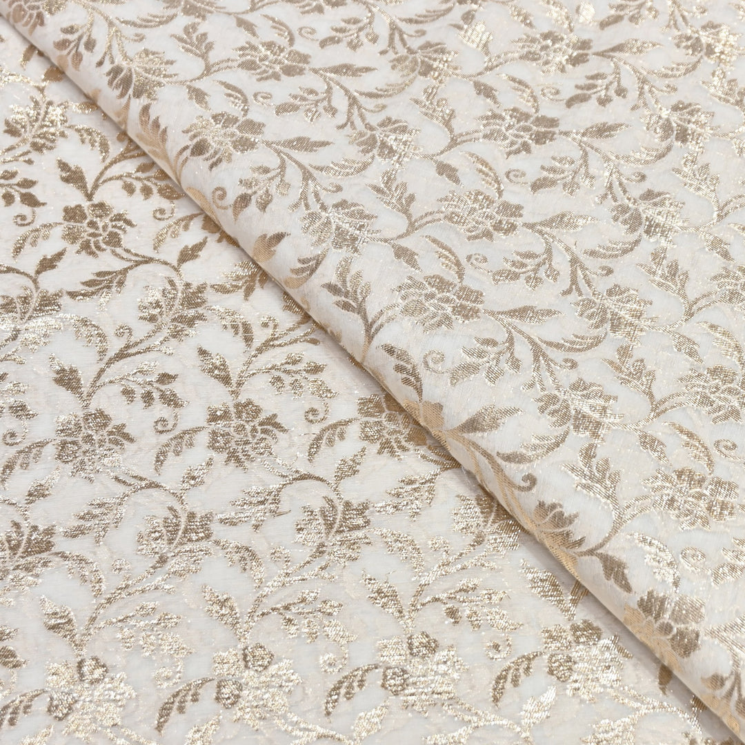 Banarasi Chanderi Floral Zari Fabric 44" – Elegant Designer Weave-000485-22
