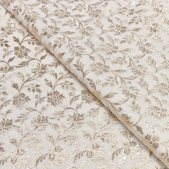 Banarasi Chanderi Floral Zari Fabric 44" – Elegant Designer Weave-000485-22
