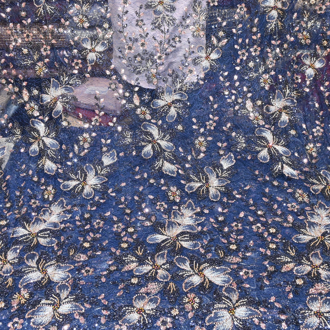 Premium Imported Net Fabric with Heavy Floral Thread, Sequin & Bead Embroidery | 23529552-2