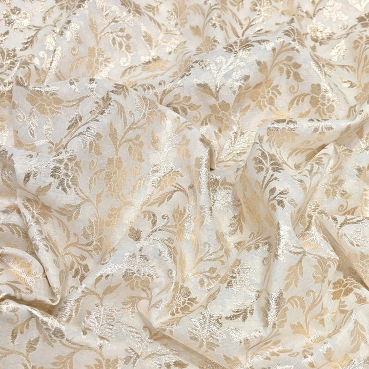 Banarasi Chanderi Floral Zari Fabric 44" – Elegant Designer Weave-000485-22