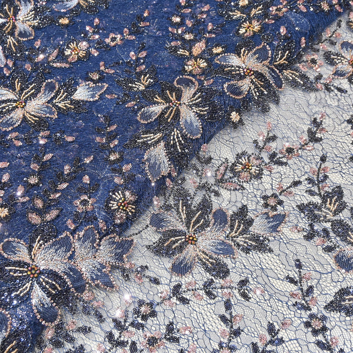 Premium Imported Net Fabric with Heavy Floral Thread, Sequin & Bead Embroidery | 23529552-2