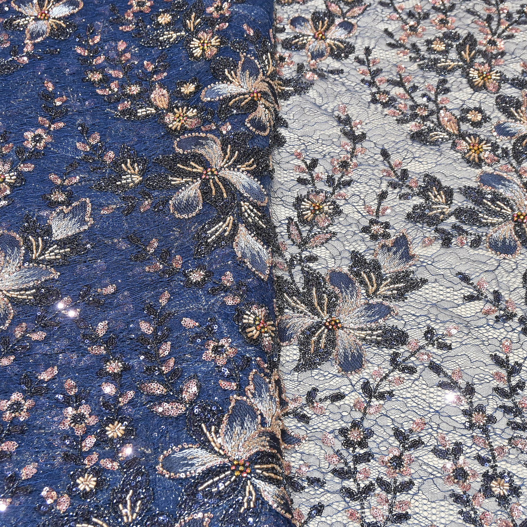 Premium Imported Net Fabric with Heavy Floral Thread, Sequin & Bead Embroidery | 23529552-2