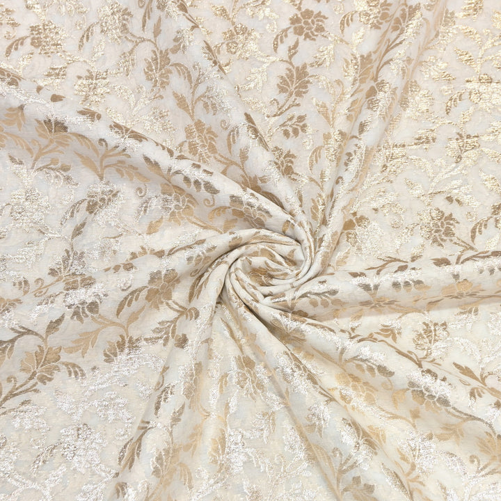Banarasi Chanderi Floral Zari Fabric 44" – Elegant Designer Weave-000485-22
