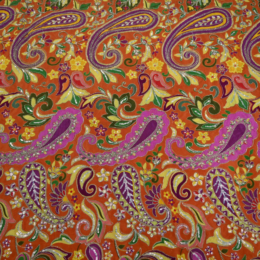 Royal Crepe Position Print Zari & Sequin Heavy Work Fabric