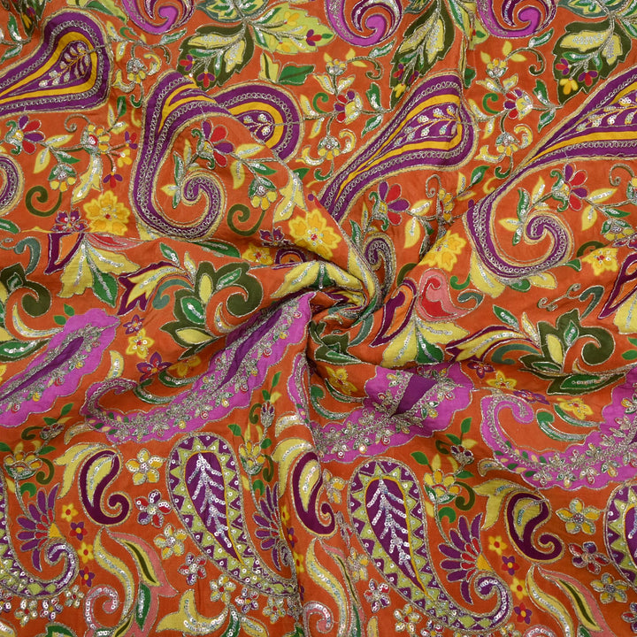 Royal Crepe Position Print Zari & Sequin Heavy Work Fabric