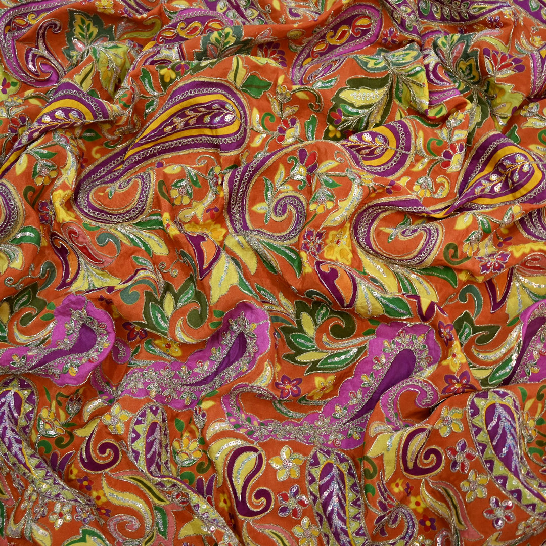 Royal Crepe Position Print Zari & Sequin Heavy Work Fabric