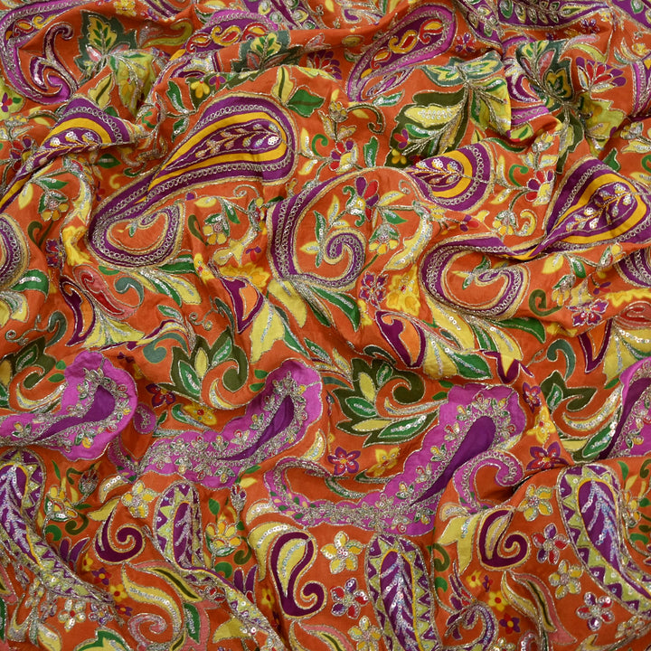 Royal Crepe Position Print Zari & Sequin Heavy Work Fabric