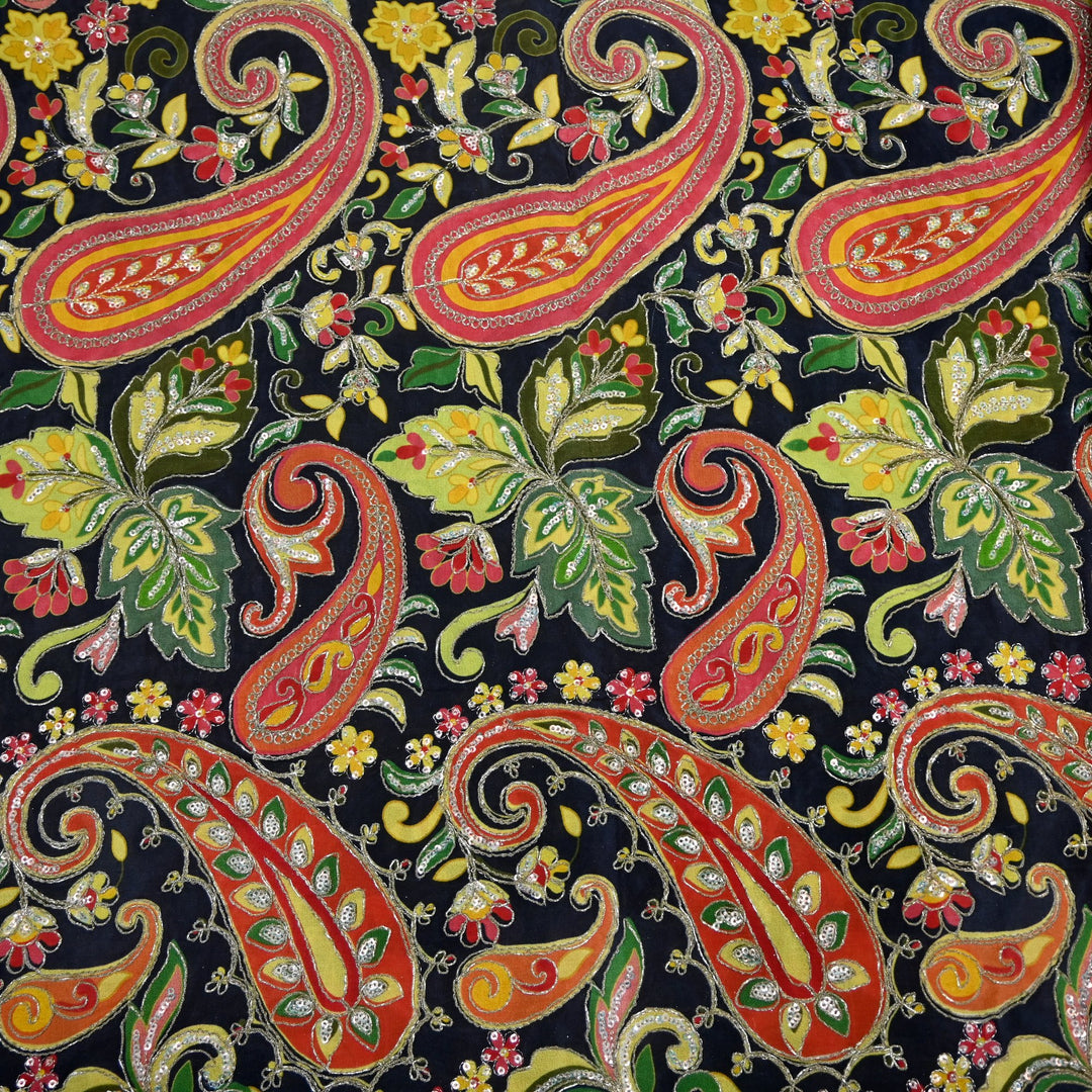 Royal Crepe Position Print Zari & Sequin Heavy Work Fabric