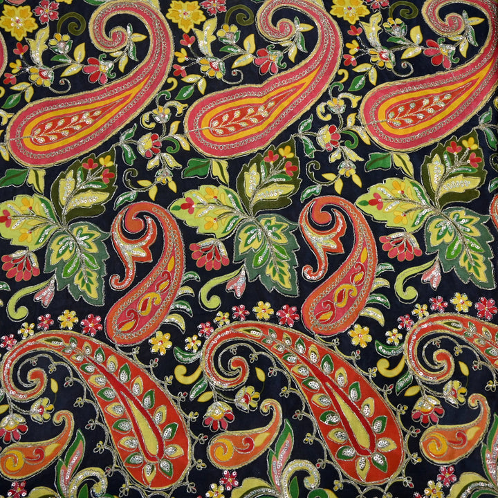 Royal Crepe Position Print Zari & Sequin Heavy Work Fabric