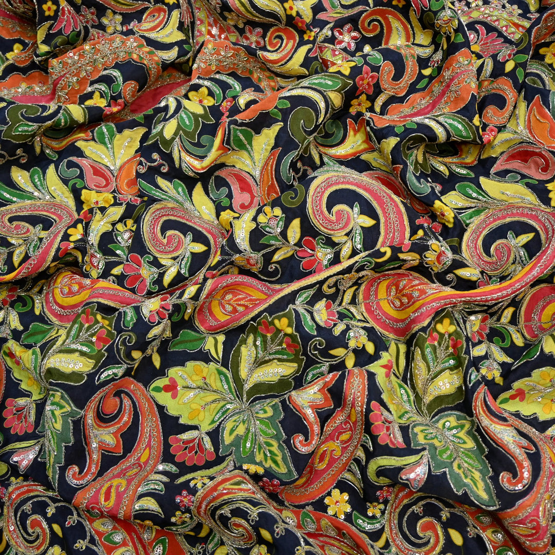 Royal Crepe Position Print Zari & Sequin Heavy Work Fabric