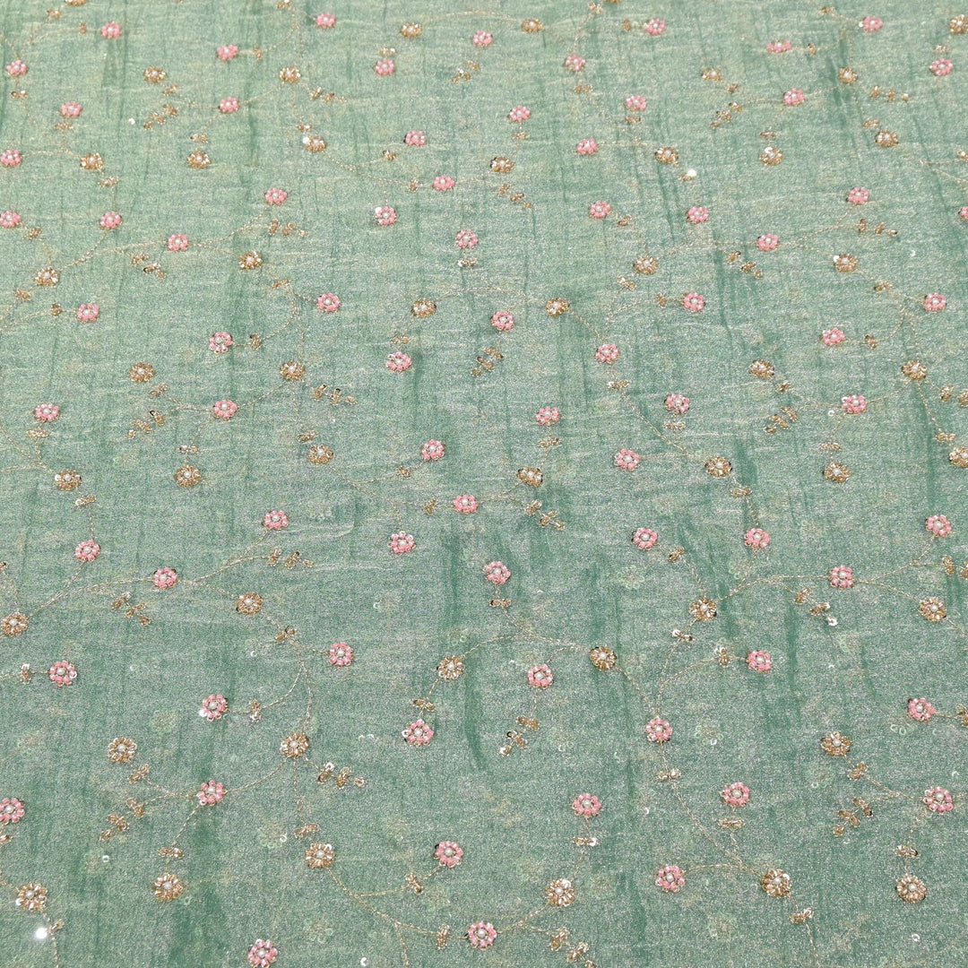 Dyed Shimmer Tissue Moti Sequins Embroidery Fabric - S50735-2